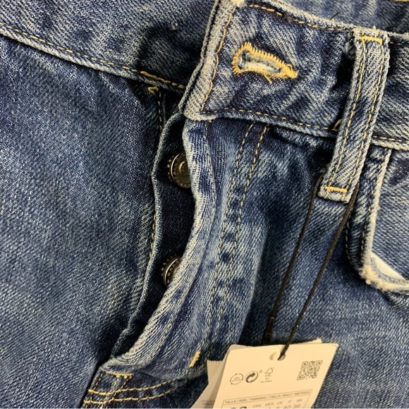 Zara Denim High Rise Button Fly Split Raw Hem Wide Leg Jeans Size 4 - Picture 8 of 10